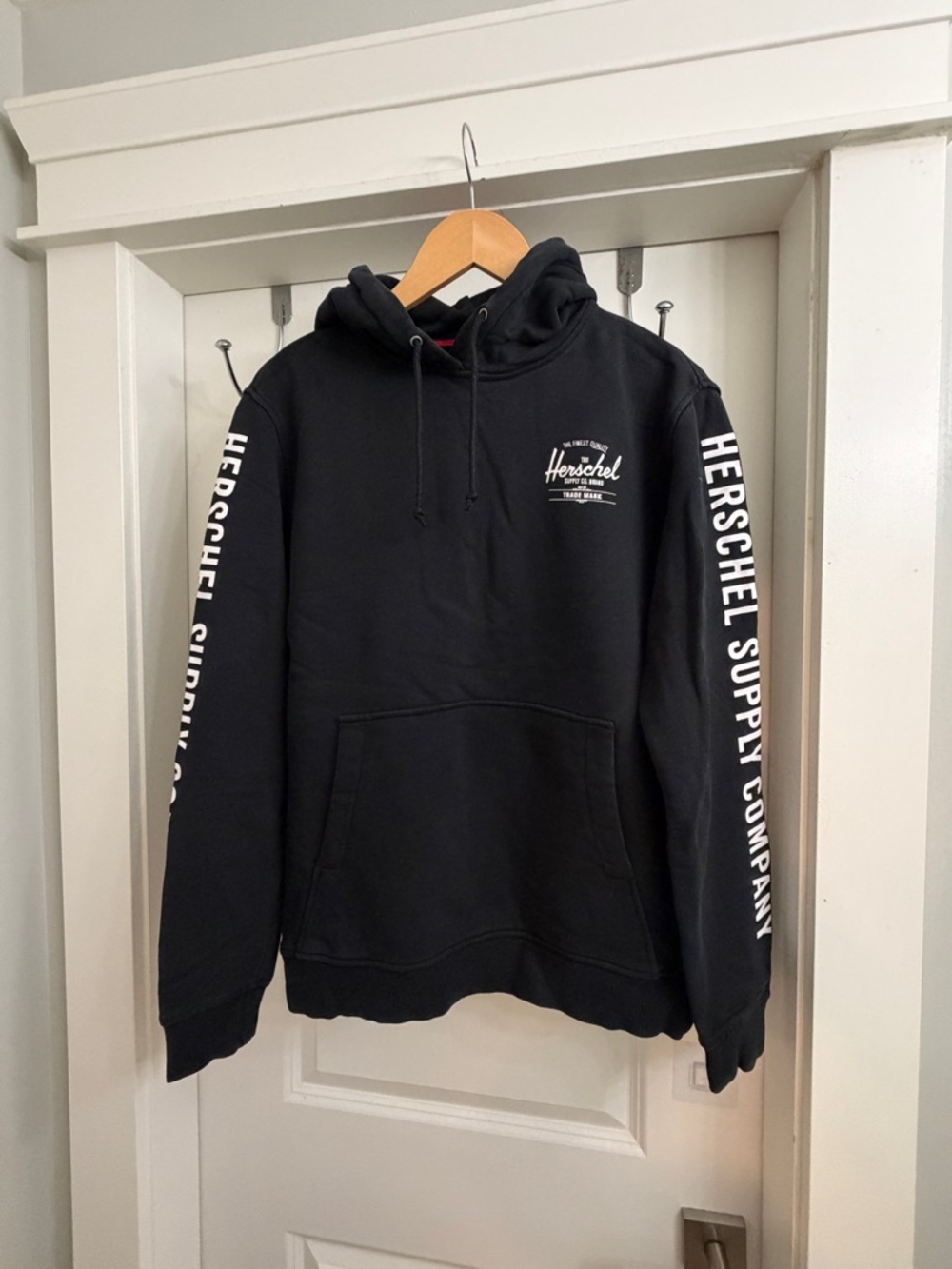 Herschel Supply Company Black Pullover Hoodie with White Sleeve Logo